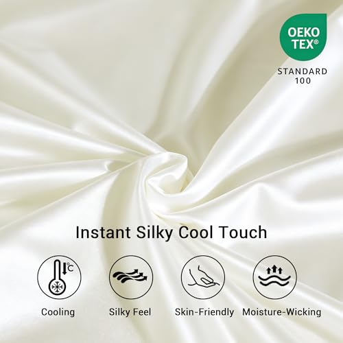 SheRest Cooling Satin Pillowcase King Size - Buttery Soft, Anti-Frizz, Hidden Zipper, White, 20"x36"