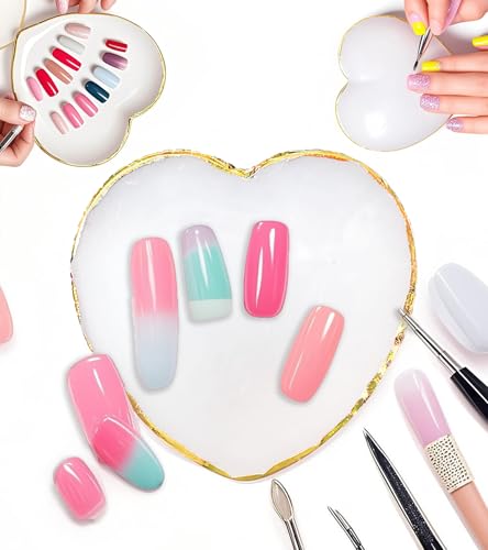 Resin Nail Art Palette Heart Shape Color Mixing Tray with Gilded Edge White