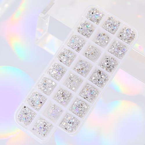 3D Nail Art Rhinestones 12 Grids Crystal Gems and Dangle Jewelry Kit