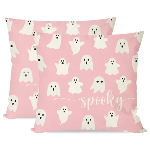 PANDICORN Pink Ghost Halloween Throw Pillow Covers, 18x18, Set of 2