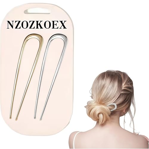 NZOZKOEX Metal French Hair Pins, 5.5 Inch U-Shaped Bun Pins, 2 Pack