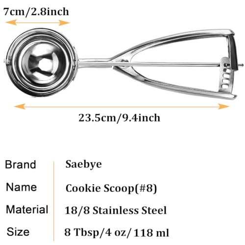 Saebye 4 oz Cookie Scoop with Trigger - Stainless Steel Ice Cream Portion Scoop