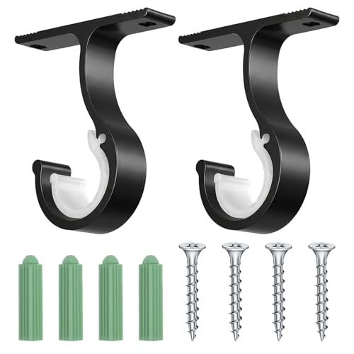 Lusofie 2Pcs Ceiling and Wall Mount Curtain Rod Brackets Black