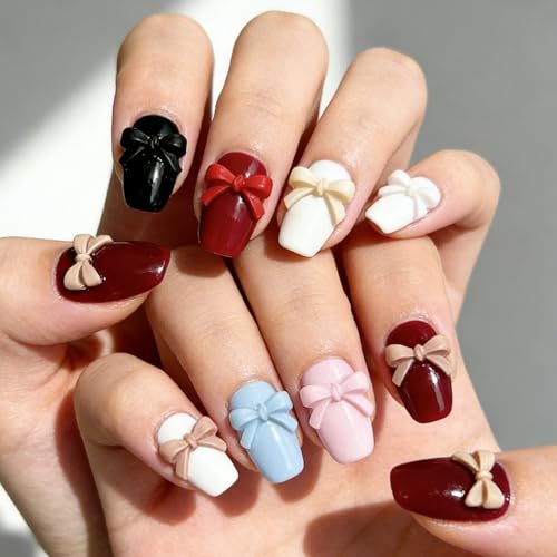 400PCS 3D Resin Bow Nail Charms Colorful Flatback Bowknot Gems for DIY