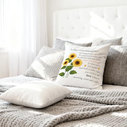 Sunflower Granddaughter Throw Pillow Cover 18x18 Inch - Gift from Grandma