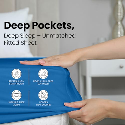 Queen Fitted Sheet - Ultra Soft Microfiber, 15 Inch Deep Pocket - Dusk Blue