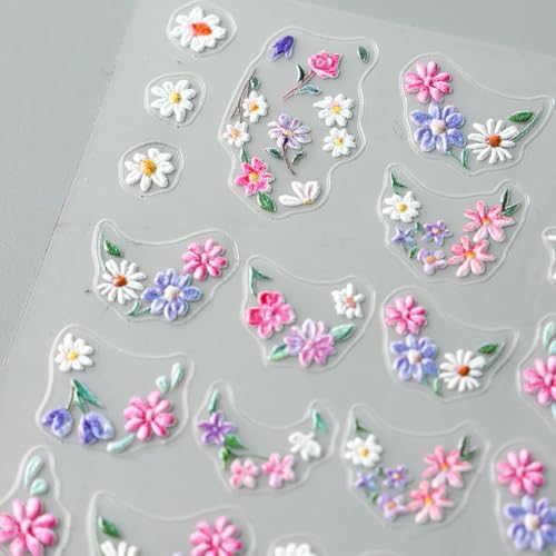 KAICCOSO 3D Embossed Floral Nail Art Stickers Daisy Spring Decals