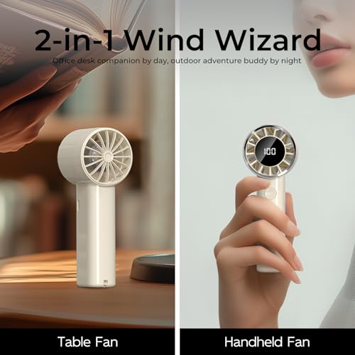 Portable Handheld Turbo Fan - Adjustable USB-C Rechargeable Mini Fan, Digital Display, Ultra-Quiet, ABS Resin Exterior - Black