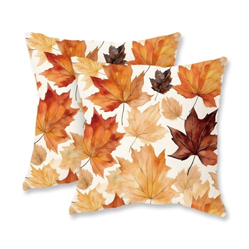 HOMFREEST 18x18 Fall Maple Leaf Throw Pillow Covers - Set of 2