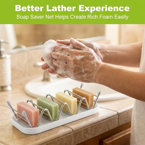 3-Slot Wave Shampoo Bar Holder with Drip Tray & Lather Net