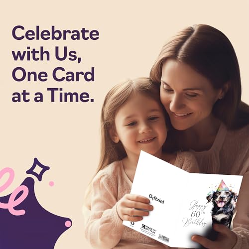 Giftzie 60th Birthday Card for Women and Men - Party Dog A5 Greeting Card