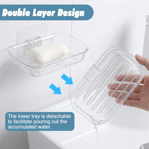 Adhesive Soap Dish for Shower Wall - Self-Draining Clear Plastic Holder