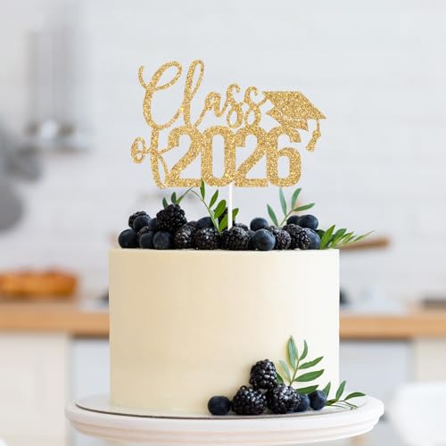 Class of 2026 Graduation Cake Topper - Gold Glitter Decor
