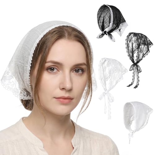 Falzqq 4 Pack Lace Headbands for Women Vintage Floral Head Scarf