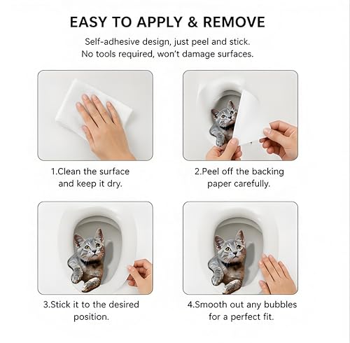 Cute Cat Toilet Lid Decal - Waterproof Self-Adhesive Bathroom Decor