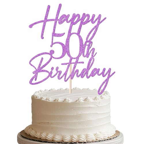 Purple Glitter 50th Birthday Cake Topper - Elegant 50th Milestone Party Decor