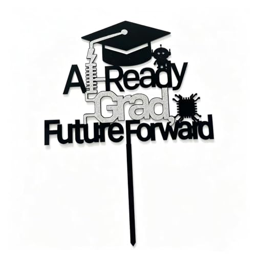 AI Tech Graduation Cake Topper - Black Acrylic STEM Party Decor
