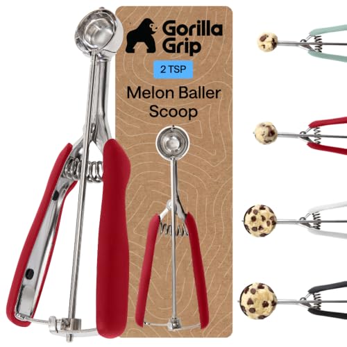 Gorilla Grip Stainless Steel Cookie Scoop 2 TSP Red, Durable & Dishwasher Safe