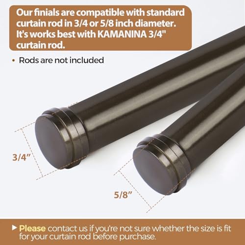 KAMANINA Decorative Bronze Finials for Curtain Rods, Set of 2