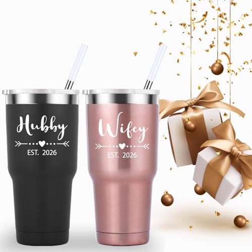 30oz Travel Mug for Couples - Insulated Stainless Steel Tumbler with Black & Rose Gold Finish