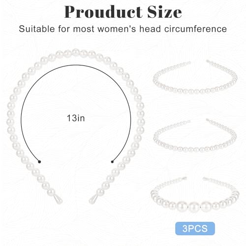 Pearl Headband 3-Piece Set - White Faux Pearl & Rhinestone Hair Hoops