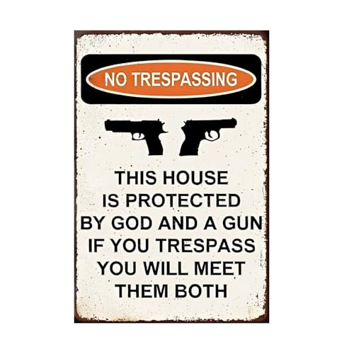 Protected by God and Gun Sign-Tin Funny Warning Signs for Outdoor