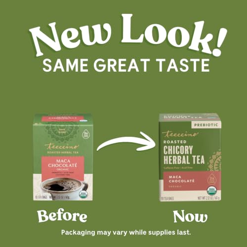 Teeccino Maca Chocolaté Herbal Tea - Caffeine-Free Prebiotic with 10 Tea Bags - Variants: Maca Chocolate