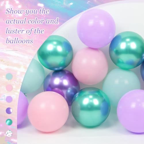 60pcs Mermaid Balloons Set - Pink Purple Teal Green Confetti