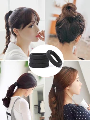 Borsicge 200PCS Black Hair Ties - Seamless Elastic Ponytail Holders