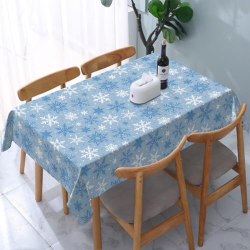 84x60 Inch Light Blue Snowflake Christmas Tablecloth - Rectangular Holiday Decor