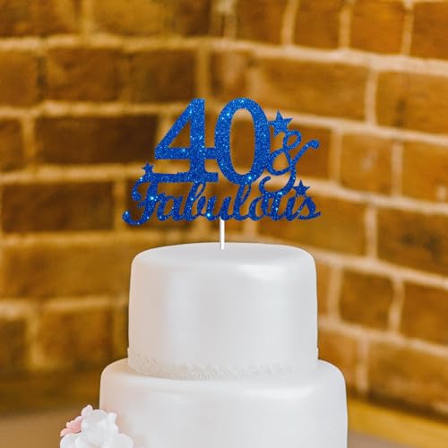 JUTTIRA Blue Glitter 40 & Fabulous Cake Topper for 40th Birthday Party