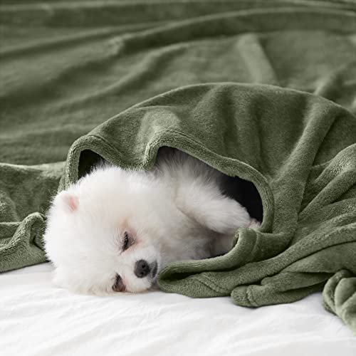 BEAUTEX Fleece Throw Blanket - Olive Green Soft Plush Bed & Couch Cover