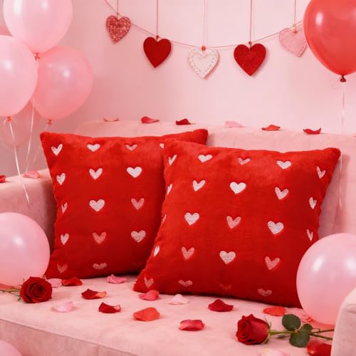 Mtruil Heart Throw Pillow Covers Set of 2, 18x18 Inch Faux Fur - Style 16