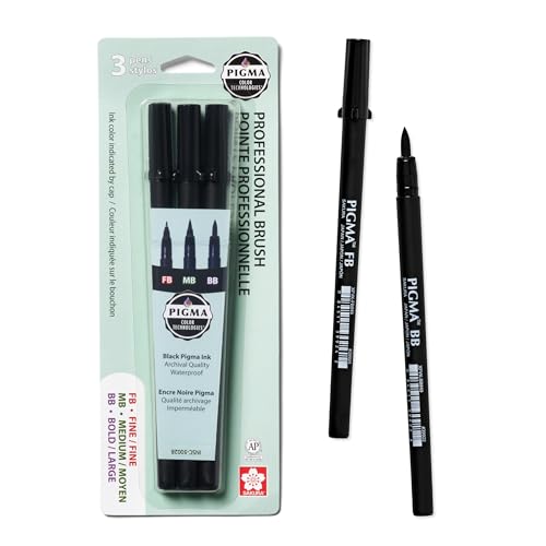 SAKURA Pigma Professional Brush Pens - Black, 3 Pack for Calligraphy