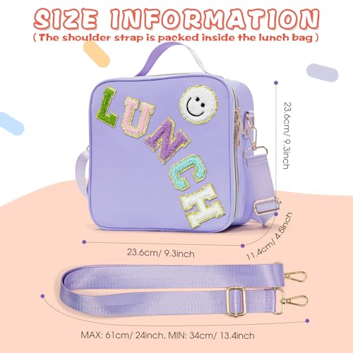 LOKFAR Insulated Lunch Bag for Kids & Teens - Cute Waterproof Nylon with Adjustable Strap (Purple)