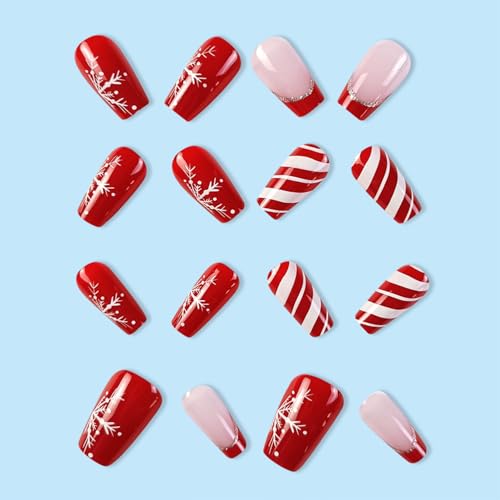 BLAAROOM Christmas Press on Nails Medium Square Red Glitter Fake Nails