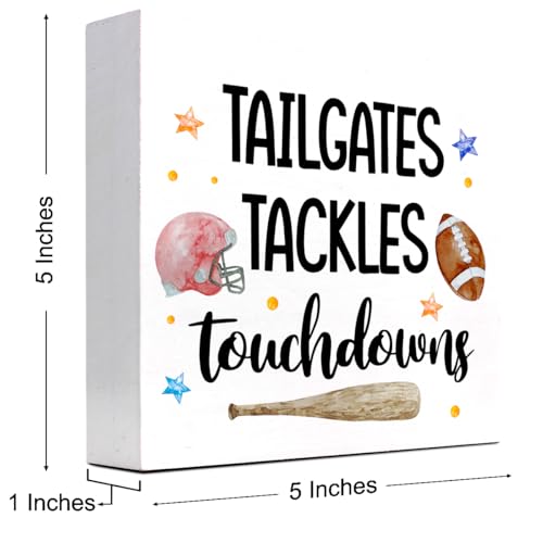Tailgates Rugby Wood Block Sign - Rustic Desk Decor for Home