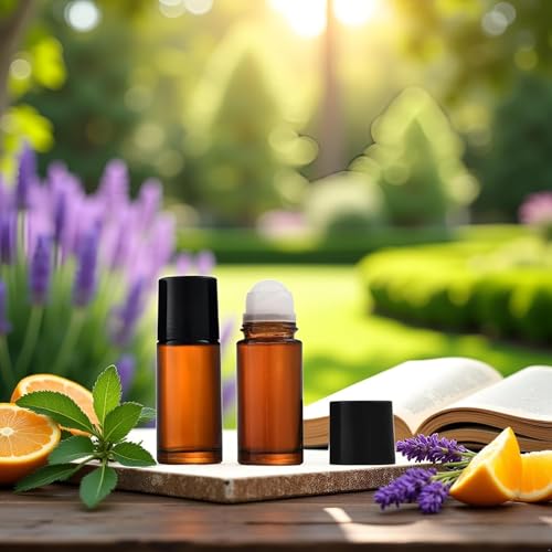 NexusPulse Brown Glass Roller Bottles 50ml - 2 Pack Refillable Roll On Containers for Essential Oils and Fragrances