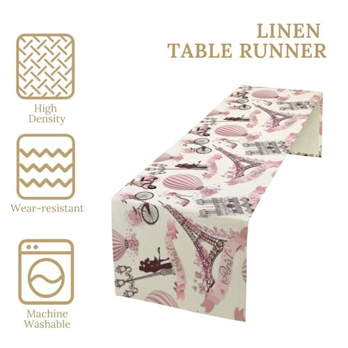 Pink Romantic Eiffel Tower Table Runner 13x36 Inches for Farmhouse Kitchen Dining