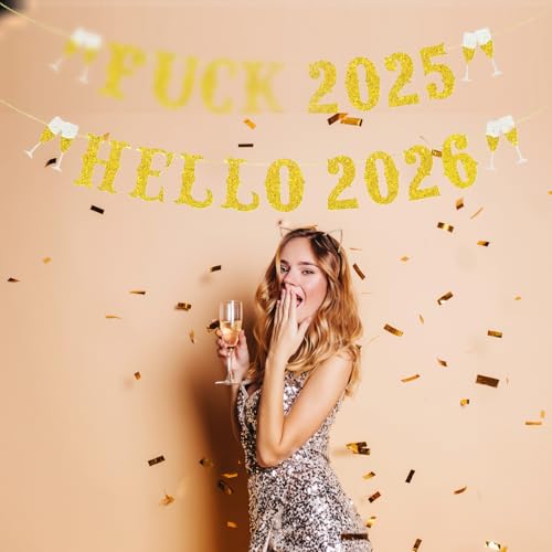 Happy New Year 2026 Banner Decor - 21 pcs Cardstock with Ribbon