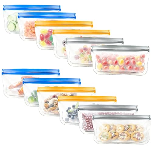 DGDUBRB Reusable Silicone Snack Bags - 12 Pack Leakproof Food Storage