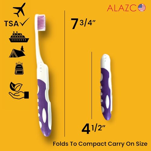 ALAZCO Folding Travel Toothbrush Medium Bristles 4-Pack