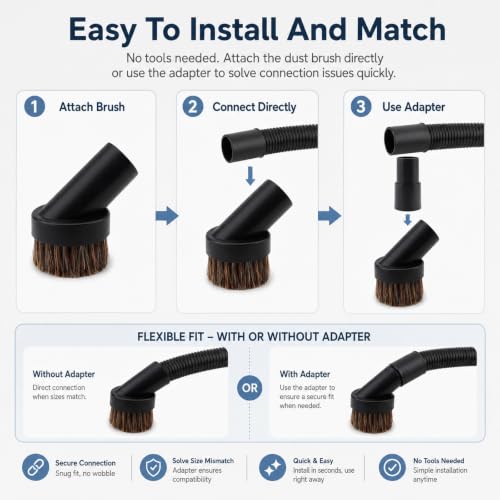 Vacuum Brush Attachment Set - 3 Pack 1.25 Inch Round Dust Brushes