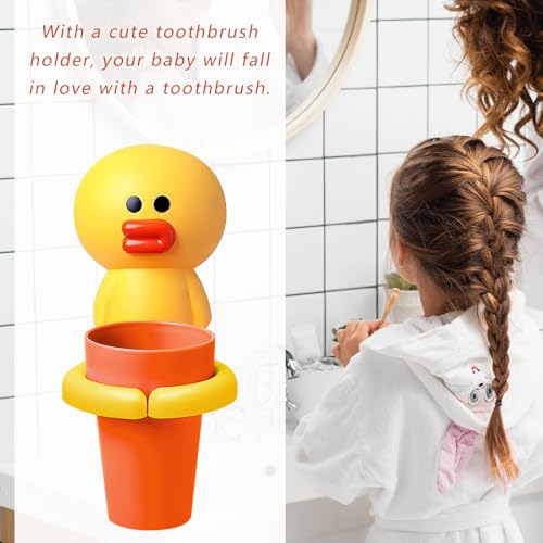Wall-Mounted Kids Toothbrush Holder with Cup - Cute Animal Design