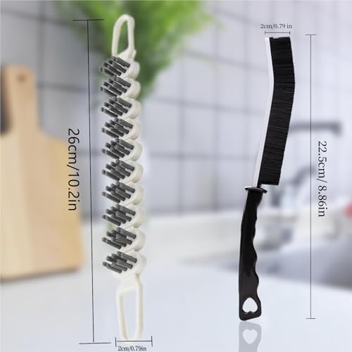 Crevice Cleaning Brush Set - Hard Bristle & Flexible, 3 Pcs (Black & White)