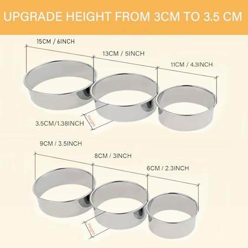 EJIUJIUO 6-Piece Stainless Steel Round Cookie Cutter Set
