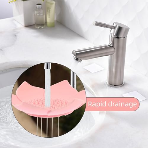 HONYUEYIM Lotus-Shaped Silicone Shower & Soap Dish Tray, Non-Slip Drainage, White/Grey