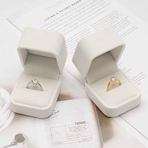 White Velvet Single Ring Box for Engagement, Wedding & Gifts