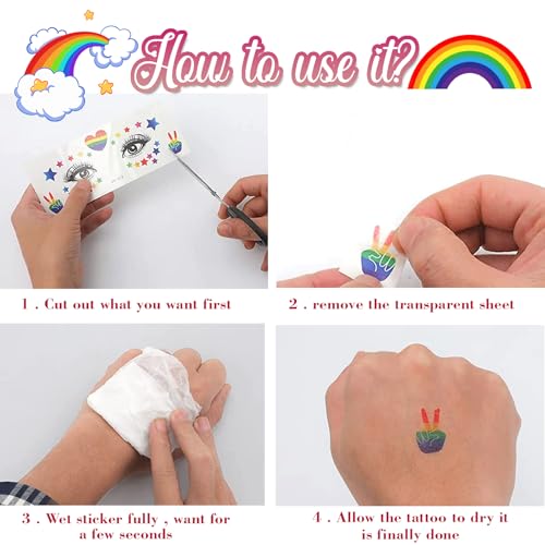 Rainbow Face Temporary Tattoos 10 Sheets LGBT Pride Parade Makeup Stickers