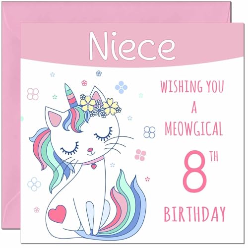 Funny Cat Birthday Card for 8th Niece - Eco-Friendly & Premium Quality